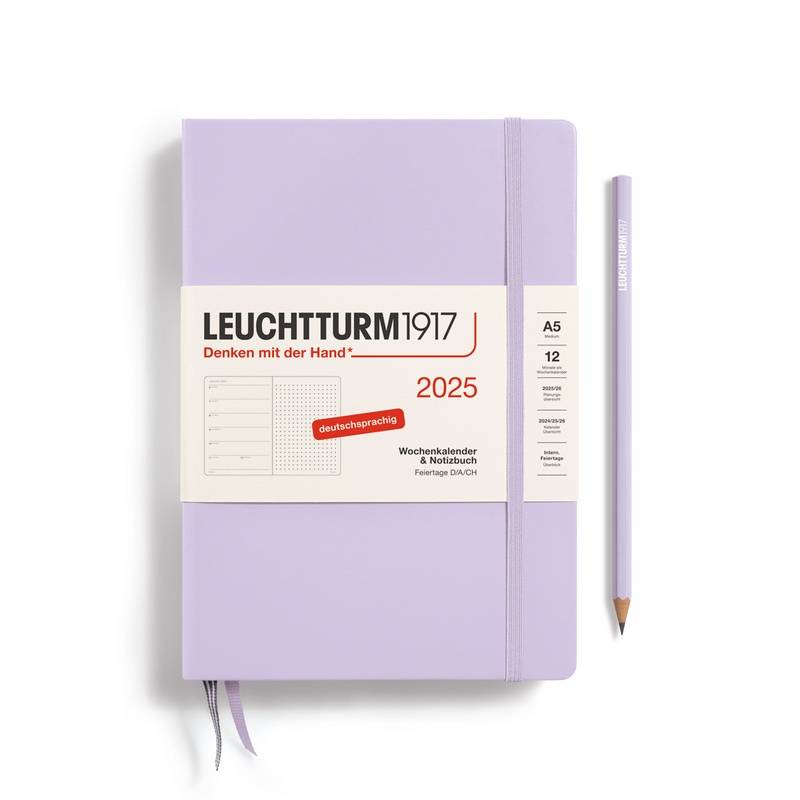 Leuchtturm1917 Kalender & Notizbuch 1 Woche auf 1 Seite 2025 Medium A5 Hardcover Lilac, punktkariert von Leuchtturm1917