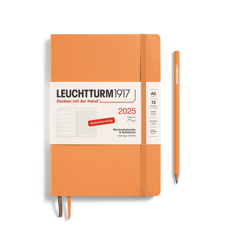 Leuchtturm1917 Kalender & Notizbuch 1 Woche auf 1 Seite 2025 Medium A5 Softcover Apricot, liniert von Leuchtturm1917