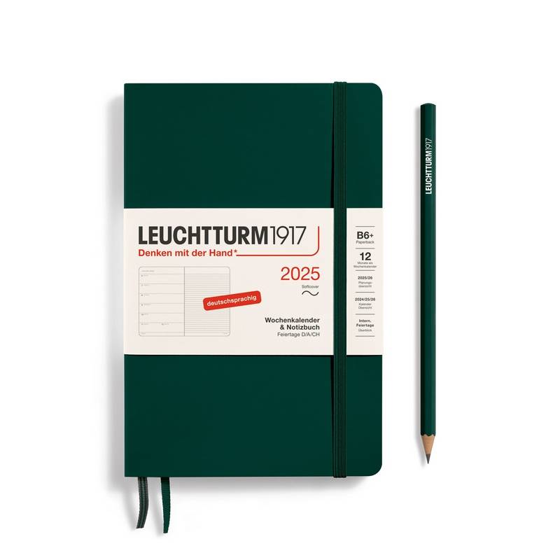 Leuchtturm1917 Kalender & Notizbuch 1 Woche auf 1 Seite 2025 Paperback B6+ Softcover Forest Green, liniert von Leuchtturm1917