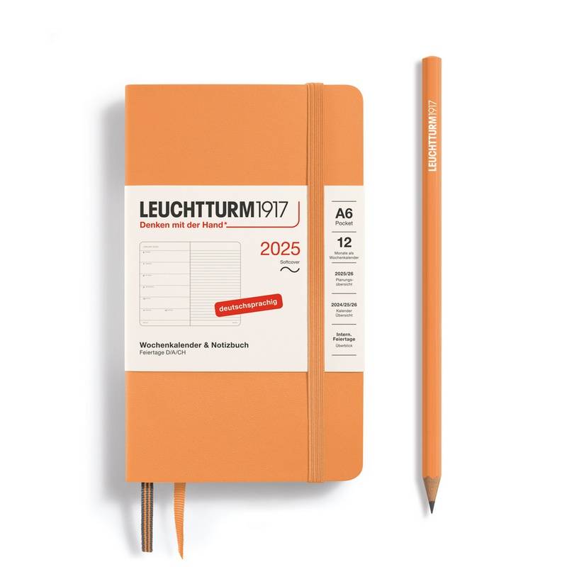 Leuchtturm1917 Kalender & Notizbuch 1 Woche auf 1 Seite 2025 Pocket A6 Softcover Apricot, liniert von Leuchtturm1917