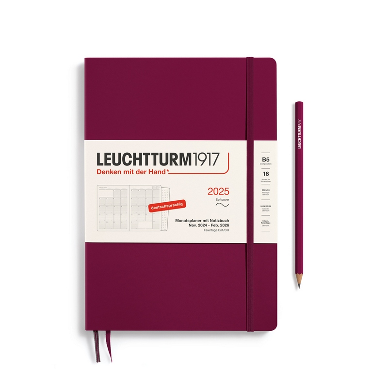 Leuchtturm1917 Monatsplaner & Notizbuch Composition B5 2025 Softcover Port Red von Leuchtturm1917