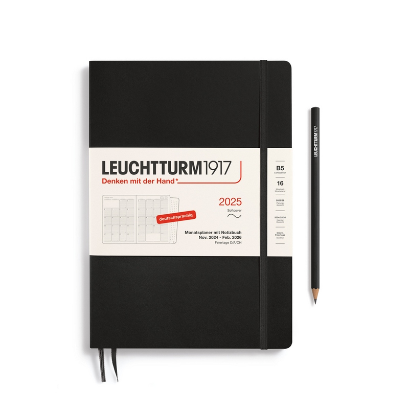 Leuchtturm1917 Monatsplaner & Notizbuch Composition B5 2025 Softcover Schwarz von Leuchtturm1917