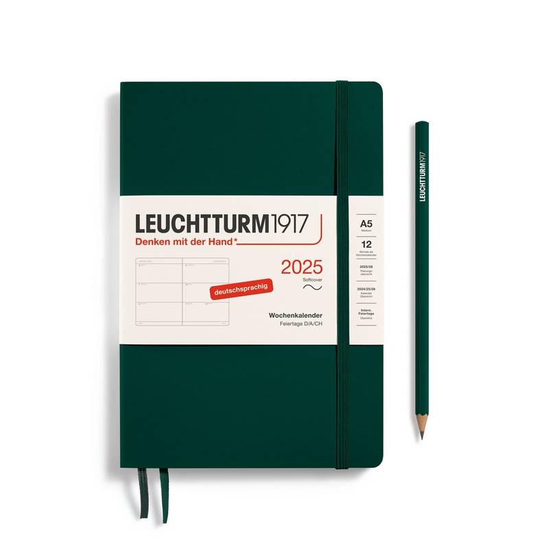 Leuchtturm1917 Wochenkalender 1 Woche auf 2 Seiten 2025 Medium A5 Softcover Forest Green von Leuchtturm1917