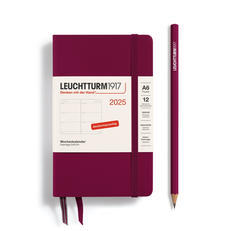 Leuchtturm1917 Wochenkalender 1 Woche auf 2 Seiten 2025 Pocket A6 Hardcover Port Red von Leuchtturm1917