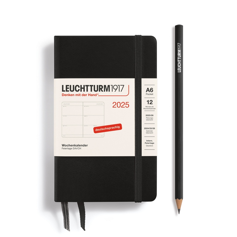 Leuchtturm1917 Wochenkalender 1 Woche auf 2 Seiten 2025 Pocket A6 Hardcover Schwarz von Leuchtturm1917