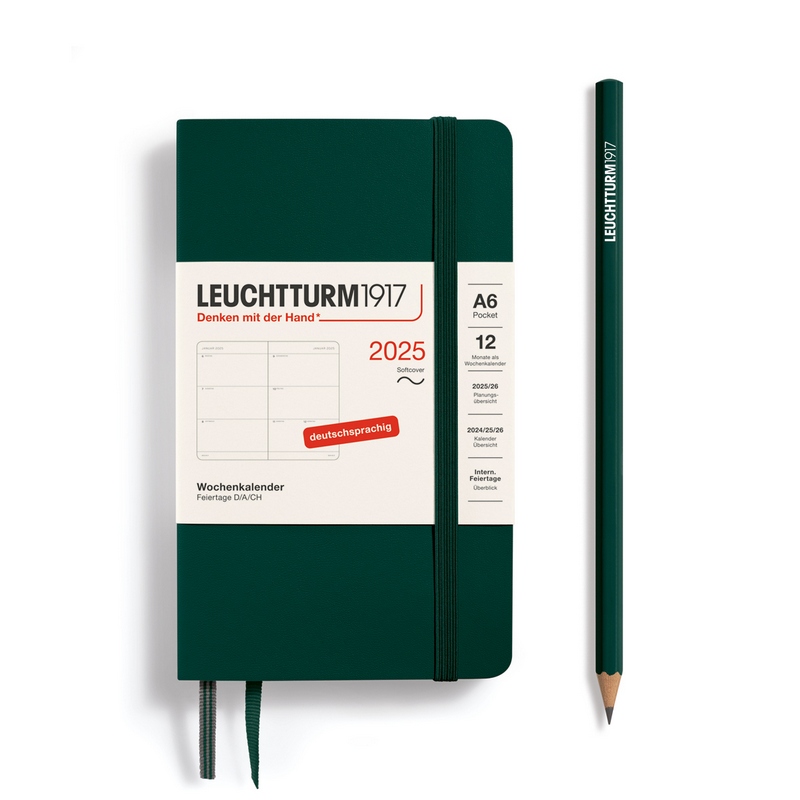 Leuchtturm1917 Wochenkalender 1 Woche auf 2 Seiten 2025 Pocket A6 Softcover Forest Green von Leuchtturm1917