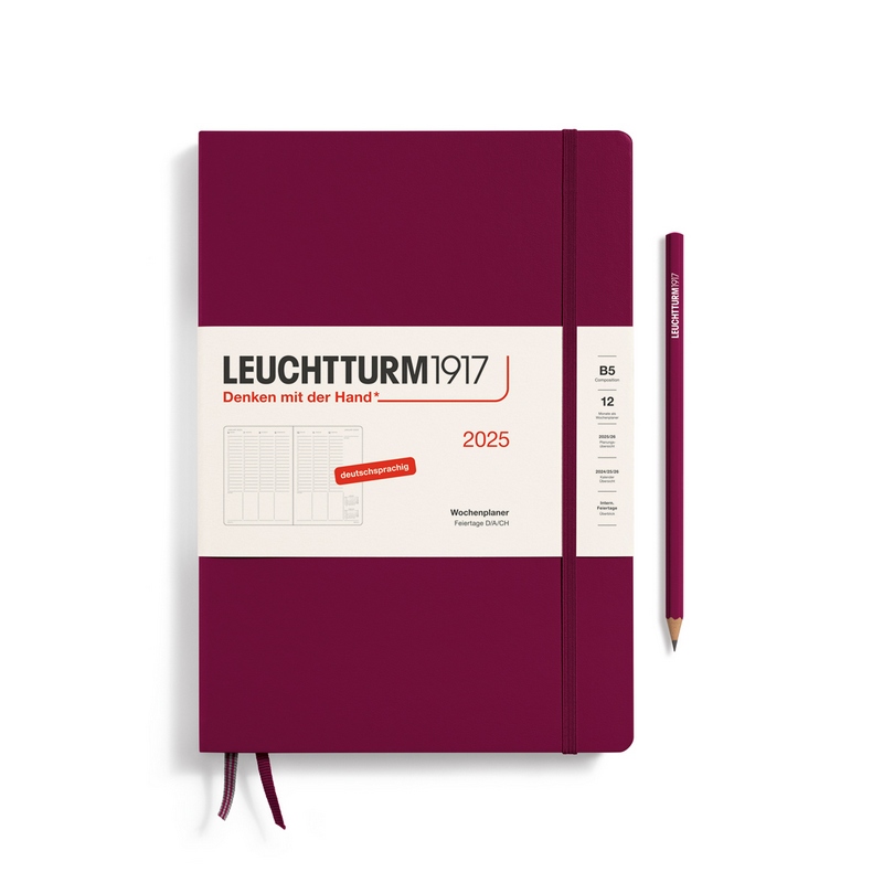 Leuchtturm1917 Wochenplaner 1 Woche auf 2 Seiten 2025 Composition B5 Hardcover Port Red von Leuchtturm1917