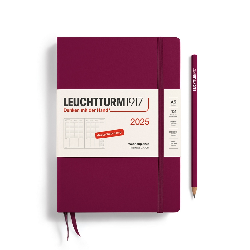 Leuchtturm1917 Wochenplaner 1 Woche auf 2 Seiten 2025 Medium A5 Hardcover Port Red von Leuchtturm1917