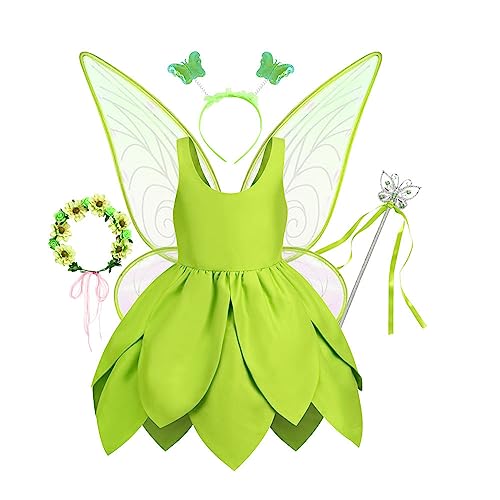 Leunsyoukin Tinkerbell Prinzessin Kostüm für Mädchen, Waldfeenkleid mit Flügeln, Halloween-Kostüm für Baby Mädchen, 4-5 Monate, grün 1 von Leunsyoukin