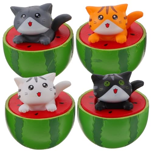 Levemolo 4 Stück Katzenpuppen-Ornamente Pflanzendekor Mini-Katzenstatue Außendekorationen Moos-Kätzchen- Mikrospielzeug tierfiguren Animal Figures Katzenfiguren Katze-Garten-Statue PVC von Levemolo