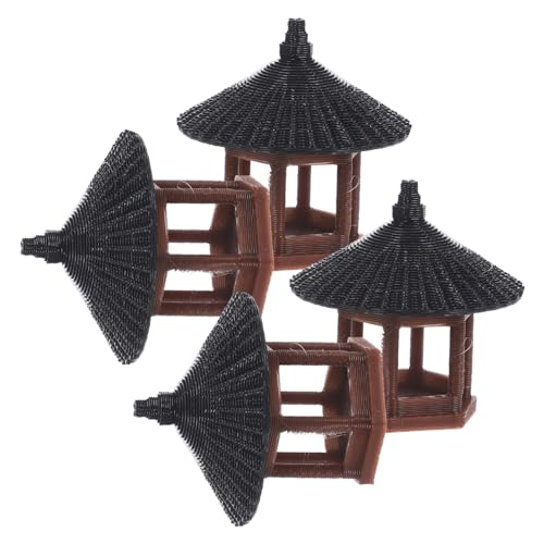 Levemolo 4 Stück Mikro Landschaftspavillon Asiatisches Aquarium Tisch Pavillon Ornamente Miniatur Ornament Mini Pavillon Statuen Miniatur Figur Pavillon Statue von Levemolo