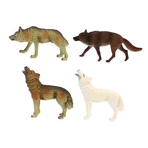 Levemolo 4 Stück Simulation Grauer Wolf Spielzeug für Kinder kinderspielzeug Simulation eines grauen Wolfsspielzeugs Toys Wolfsmodell Wolf-Statue Erkenntnismodelle Plastikmodell PVC von Levemolo