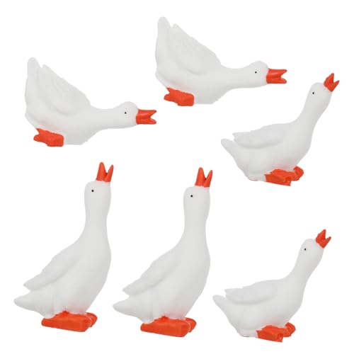 Levemolo 6St große weiße Gans Ornament Tierfiguren für Autos Gartengans-Dekoration REH Animal Figures Schrankdekoration rasenkante Spielzeug Mini-Gänsefiguren Desktop-Gänsefiguren Harz von Levemolo