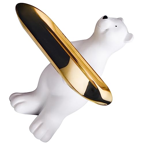 Levemolo Eisbär-tablett Tierfigur Skulptur Schmuckaufbewahrungstablett Schmuck-Organizer-Fach Süßigkeitentablett Aufbewahrungsornament Exquisite Bärenverzierung Figuren Wohnkultur Kunstharz von Levemolo