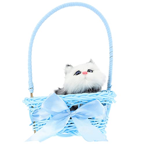 Levemolo Simulation Katzen Ornamente Mini geflochtener Korb Kätzchen Figur Mini-Plüschtiere Spielzeug für Kinder kinderspielzeug Katzendekor simulierter Katzenkorb Faux-Fur-Material Blue von Levemolo