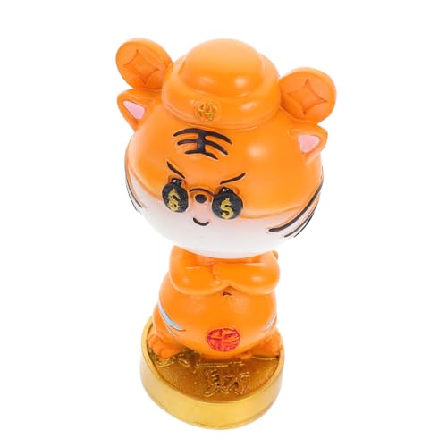 Levemolo Tiger-Wackelkopf-Ornament Feng-Shui-Tiger Neujahrs-Maskottchen-Figur Tiger-Statue-Ornament Animal-Design wohnzimmerdeko Cartoon-Tiger-Modell Cartoon-Tiger-Spielzeug Harz Orange von Levemolo