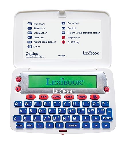 LEXIBOOK D850EN The Collins English Dictionary, 13th Edition-Elektronisches Wörterbuch, Definitionen, Thesaurus, Konjugation, Phonetic Spellchecker, Kreuzworträtsellöser, mit Batterie, blau/weiß von Lexibook