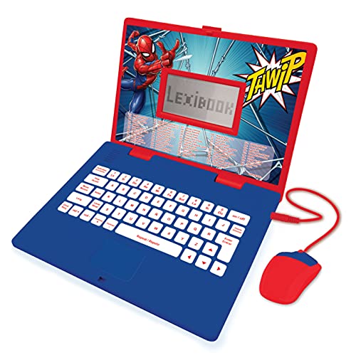 LEXIBOOK JC598SPi2 Spider-Man-pädagogischer und zweisprachiger Laptop Spanisch/Englisch-Spielzeug für Kinder (Jungen und Mädchen) 124 Aktivitäten, Rot/Blau, 25,5 x 34 x 4,5 cm von Lexibook