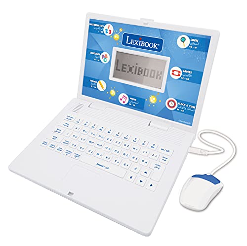 LEXIBOOK JC598i13 Mouse Pädagogischer und zweisprachiger Laptop Arabisch/Englisch-Spielzeug für Kind Kid (Jungen & Mädchen) 124 Aktivitäten, Spielen und Musik Lernen-Weiß/Blau, M von Lexibook