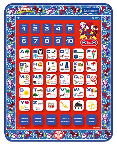 LEXIBOOK, Spidey and His Amazing Friends, Lerntablett, Lerntablett, Spielzeug zum Lernen von Alphabet, Buchstaben, Zahlen, Wörtern, Rechtschreibung und Musik, Englisch/Italienisch, Blau/Rot LEXIBOOK, Spidey and His Amazing Friends, Lerntablett, Lerntablett, Spielzeug zum Lernen von Alphabet, Buchstaben, Zahlen, Wörtern, Rechtschreibung und Musik, Englisch/Italienisch, Blau/Rot von Lexibook