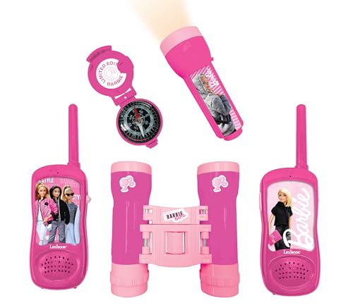 Lexibook, Barbie, Abenteurerset für Kinder, Walkie-Talkies 120m, Fernglas, Kompass, Taschenlampe, Pink, RPTW12BB von Lexibook