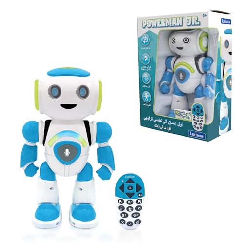 LEXIBOOK ROB20AR Powerman Jr. Smart Interactive Reads (Language Arabic) in The Mind Toy for Kids Dancing Plays Music Animal Quiz STEM Programmable Remote Control Boy Robot Junior Green/Blue von Lexibook