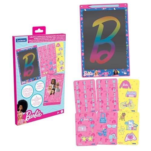 Lexibook, Barbie, Zaubertafel, Künstlerisches und Kreatives Spielzeug für Mädchen und Jungen, Mehrfarbige Zeichnungen, 28 cm Bildschirm, Enthält 1 Stift und 6 Schablonen, Rosa und Blau, CRT10BB von Lexibook