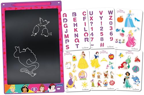 Lexibook, Disney Prinzessin, Magische Schiefertafel, Bastelspielzeug für Mädchen und Jungen, mehrfarbige Zeichnungen, 28 cm Bildschirmdiagonale, 1 Stift und 6 Schablonen enthalten, Rosa, CRT10DP von Lexibook