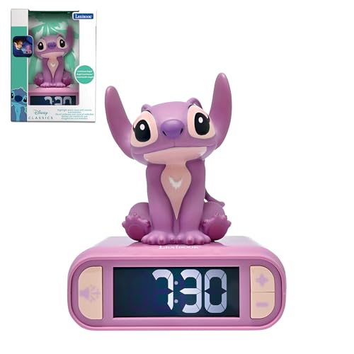 Lexibook, Disney Stitch, Angel Nachtlicht-Wecker, Töne und Melodien, hintergrundbeleuchteter LCD-Bildschirm, leuchtend, Schlummerfunktion, rosa, RL800D1 von Lexibook