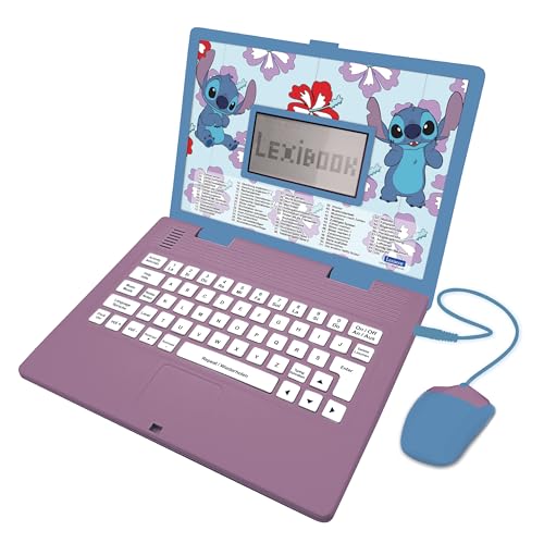 Lexibook, Disney Stitch, zweisprachiger deutsch/englischer Lerncomputer, Spielzeug für Kinder mit 124 Sprach-, Schreib-, Mathe-, Logik-, Musikaktivitäten und Spielen, lila/blau, JC598Di3 von Lexibook