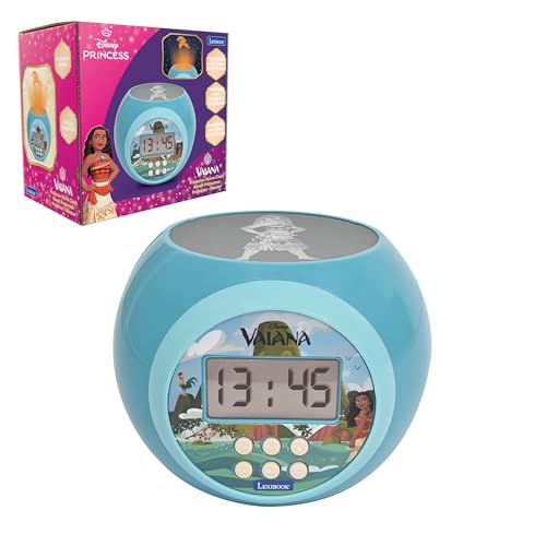 Lexibook, Disney Vaiana, Wecker-Projektor mit Alarmfunktion und Snooze-Schlummerfunktion, Nachtlicht mit Timer, LCD-Bildschirm, batteriebetrieben, Blau, RL977VN. von Lexibook