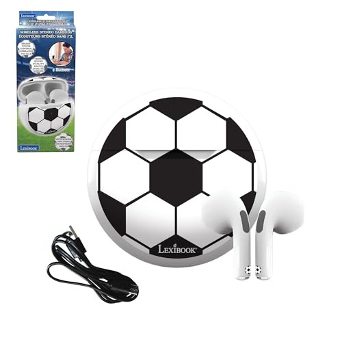 Lexibook, Fußball, Kabellose Stereo-Ohrhörer, Hohe Klangqualität, Integriertes Mikrofon, Touch-Steuerung, Ladebox, Lautstärke auf 85 dB begrenzt, Weiß/Schwarz, HPBT05FO von Lexibook