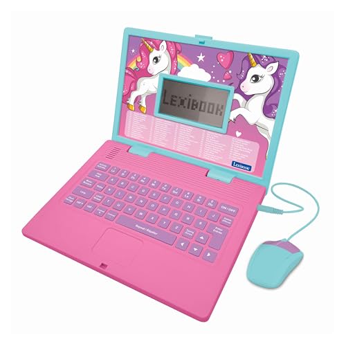 LEXIBOOK JC598UNIi1 Einhorn Lern- und Zweisprachiger Laptop Französisch/Englisch Spielzeug für Kinder mit 124 Aktivitäten zum Lernen von Mathematik, Daktylografie, Logik, Uhrlesen, Spielen und Musik, von Lexibook