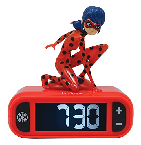 Lexibook, Miraculous Ladybug Cat Noir, Ladybug Nachtlichtwecker, Klänge und Melodien, LCD-Hintergrundbeleuchtung, leuchtend, Snooze, Rot, RL800MI von Lexibook