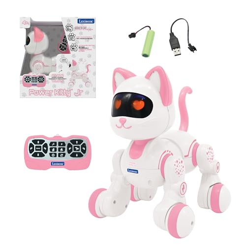 Lexibook, Power Kitty Jr., Ferngesteuerte Katze zum Trainieren, Watschelt wie eine echte Katze, Interaktive Augen, STEM programmierbar, Wiederaufladbare Batterie, Pink/weiß, KIT01 von Lexibook