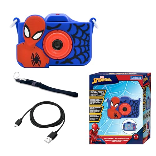 Lexibook, Spider-Man, 4-in-1 Kamera für Kinder mit Schutz, Foto-, Video-, MP3- und Spielfunktionen, 15 Rahmen zur Personalisierung Ihrer Fotos, 8 GB Speicherkarte enthalten, DJ078SP von Lexibook