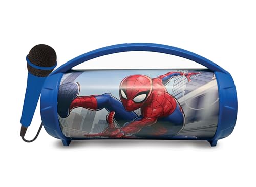 Lexibook, Spider-Man, Kabelloser Lichtlautsprecher mit Mikrofon, Stereosound, Karaoke-Funktion, USB- und SD-Kartenanschluss, wiederaufladbarer Akku, Tragegriff zum Mitnehmen, Blau, BTP585SPZ von Lexibook