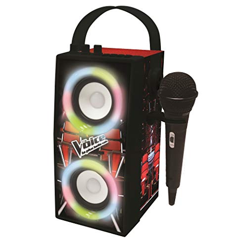 Lexibook - The Voice - Leuchtender tragbarer Bluetooth-Lautsprecher mit Mikrofon, Karaoke, Lichteffekten, drahtlos, USB, SD-Karte, wiederaufladbarer Akku, schwarz/rot, BTP180TVZ von Lexibook