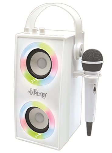 Lexibook iParty - Tragbarer Bluetooth-Lichtlautsprecher mit Mikrofon, Stereoanlage, Lichteffekten, Karaoke, Kabelloser, USB, SD-Karte, Akku, weiß, BTP180Z von Lexibook