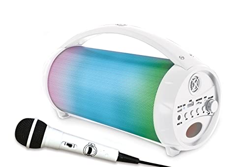 Lexibook, iParty, Tragbarer Bluetooth-Lichtlautsprecher mit Mikrofon, Stereoanlage, Lichteffekten, Karaoke, Kabelloser, USB, SD-Karte, Akku, weiß, BTP585Z von Lexibook