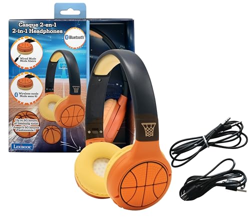 Lexibook, Basketball, 2-in-1 Bluetooth- und kabelgebundene Kopfhörer mit Mikrofon und Steuerungstaste, faltbar und verstellbar, wiederaufladbarer Langzeitakku, orange, HPBT010BA von Lexibook