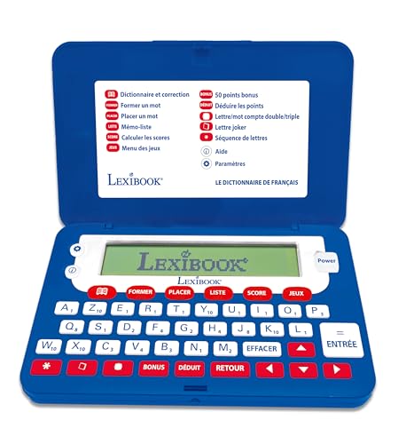 Lexibook D660FR Französischen Wörterbuchs, elektronische Taschenwörterbuch, Definitionen, Rechtschreibung und Grammatik, Reime, Kreuzworträter, 10 cm Display mit 4 Zeilen, erweiterte Funktionen, blau von Lexibook