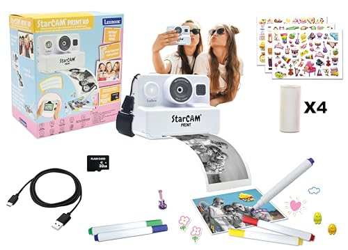 Lexibook DJ160, StarCAM Print HD, Kamera mit Sofortdrucker, Foto, Video, Selfie, Musik-und Spielfunktionen, Anpassungsset und 32GB SD-Karte enthalten, Weiß, EineitsgroBe von Lexibook