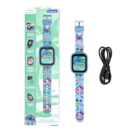 Lexibook DMW070D, Disney Stitch, Selfie-Kamera-Uhr, HD-Touchscreen, 720p-Kamera, MP3-Player, integrierter Lautsprecher, Diktiergerät, Schrittzähler, 5 Spiele, Blau, EinheisgroBe von Lexibook