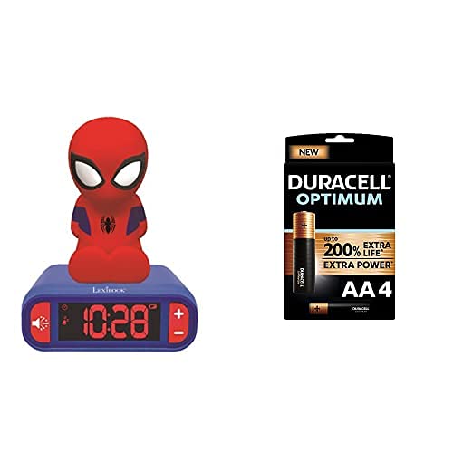 Lexibook - Digitalwecker für Kinder + Duracell NEU Optimum AA Mignon Alkaline Batterien, 1.5V LR6 MX1500, 4er-Pack von Lexibook