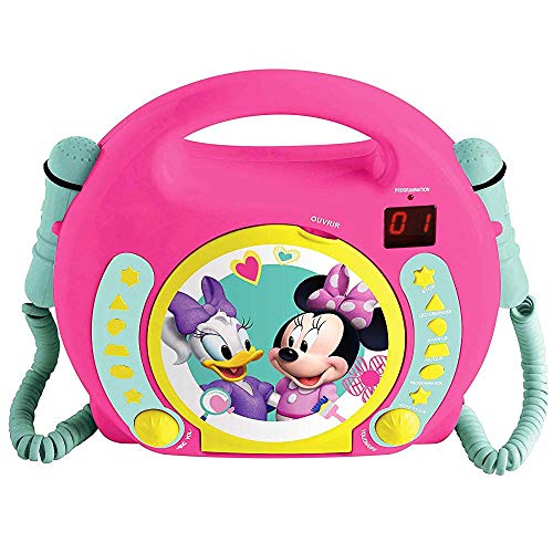 Lexibook Disney Junior Minnie Maus, CD-Player mit 2 Spielzeug-Mikrophonen, Kopfhöreranschluss, Batteriebetrieben, Pink, RCDK100MN von Lexibook