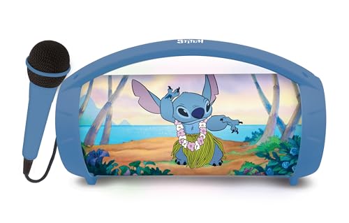 Lexibook, Disney Stitch, Kabelloser Lichtlautsprecher mit Mikrofon, Stereosound, Karaoke-Funktion, USB- und SD-Kartenanschluss, wiederaufladbarer Akku, Tragegriff zum Mitnehmen, Blau, BTP585DZ von Lexibook