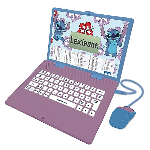 Lexibook JC598Di1 Disney Stitch, Bilingual, Englisch/Französisch, Lern-Laptop, 124 Sprachaktivitäten, Schreiben, Mathematik, Logik, Musik und Spiele, Jungen und Mädchen, Blau/Lila von Lexibook