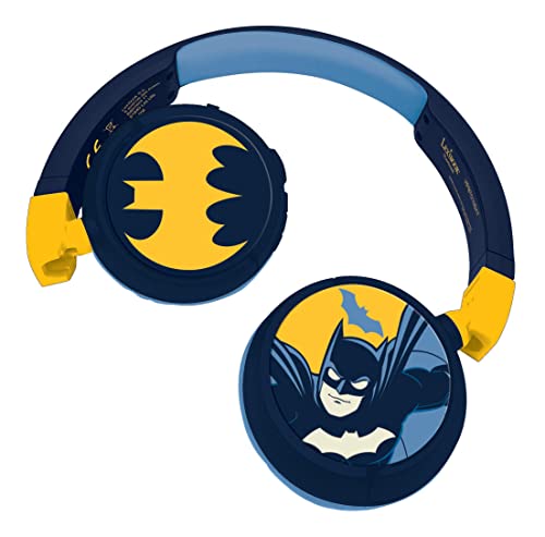 Lexibook, Batman, 2-in-1 Bluetooth Kopfhörer Stereo Drahtlos, Kindersichere Lautstärke, faltbar, einstellbar, Blau/Gelb, HPBT010BAT von Lexibook