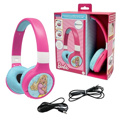 Lexibook, Barbie, 2-in-1 Bluetooth- und kabelgebundene Kopfhörer mit Mikrofon und Steuerungstaste, wiederaufladbarer Langzeitakku, Pink, HPBT010BB von Lexibook